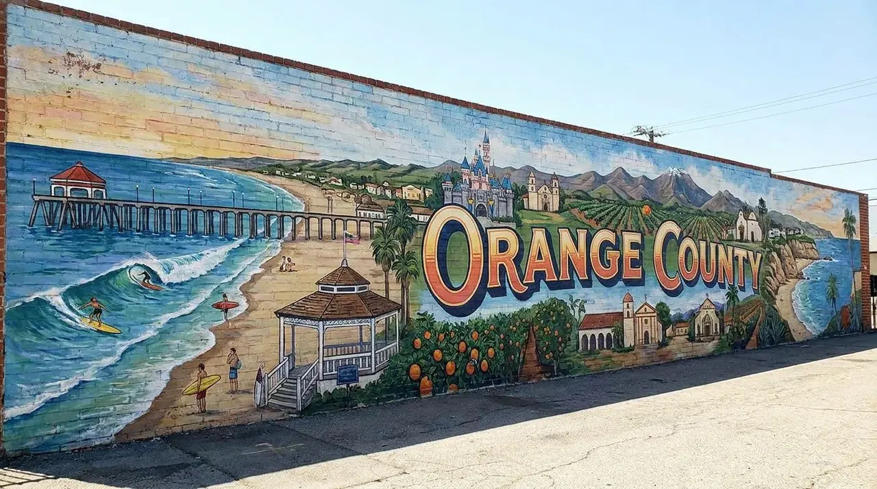 Mural on a wall showing orange County california