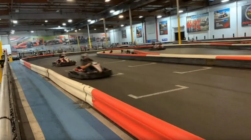 Go Karts at K1 Speed in Irvine, CA going around the track.