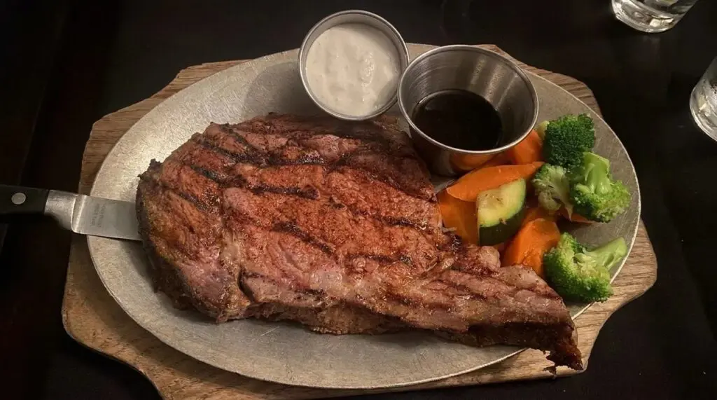 Queen cut prime rib with texas style vegetables at Tartan Room, Orange County.