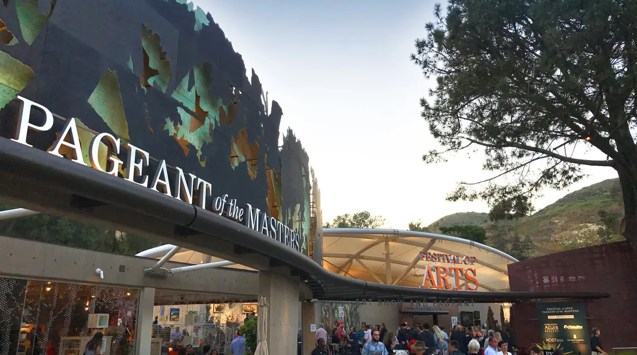 Entrance gates and landscaping at the Festival of Arts of Laguna Beach on Laguna Canyon Road