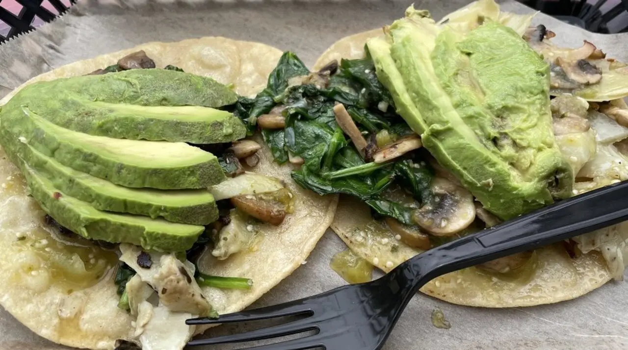 Carnitas and tri-tip tacos at Sancho's Tacos across from the Huntington Beach Pier on Pacific Coast Highway