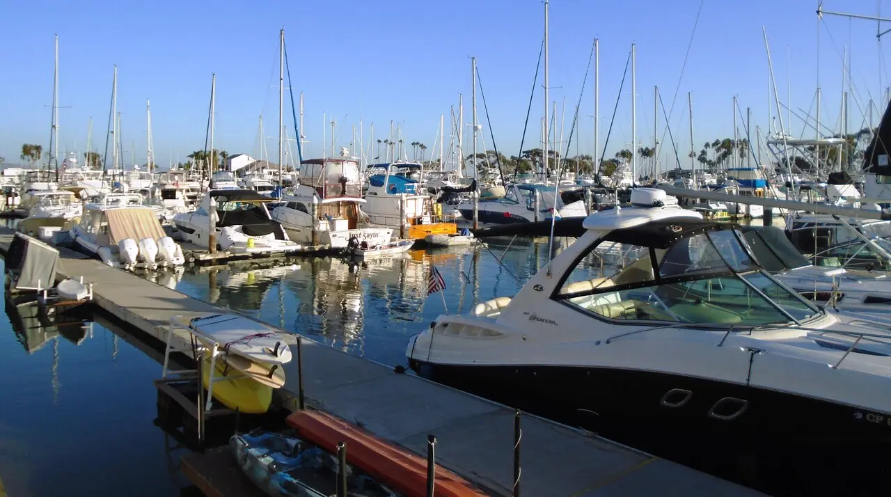 Boats and docks in Dana Point Harbor East Basin, home of the annual Festival of Whales