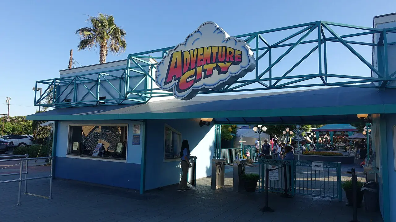 Adventure City theme park entrance and logo in Anaheim