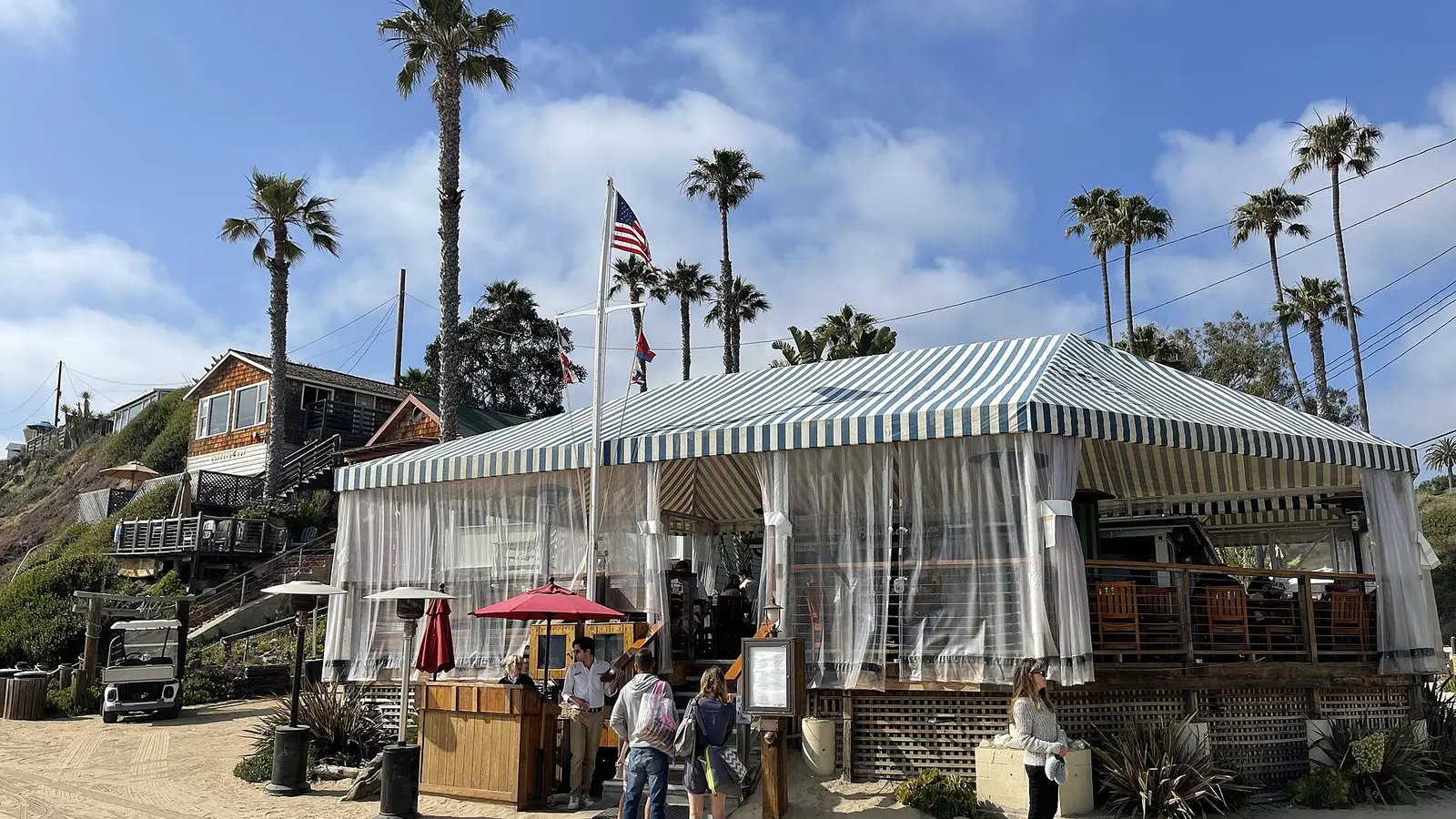 Historic Crystal Cove beach cottages near The Beachcomber cafe on Newport Coast