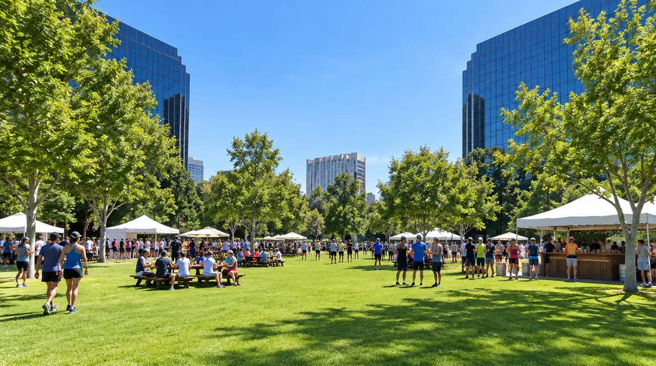 Centennial Park Santa Ana finish-line beer festival vibe for Beer City Half OC