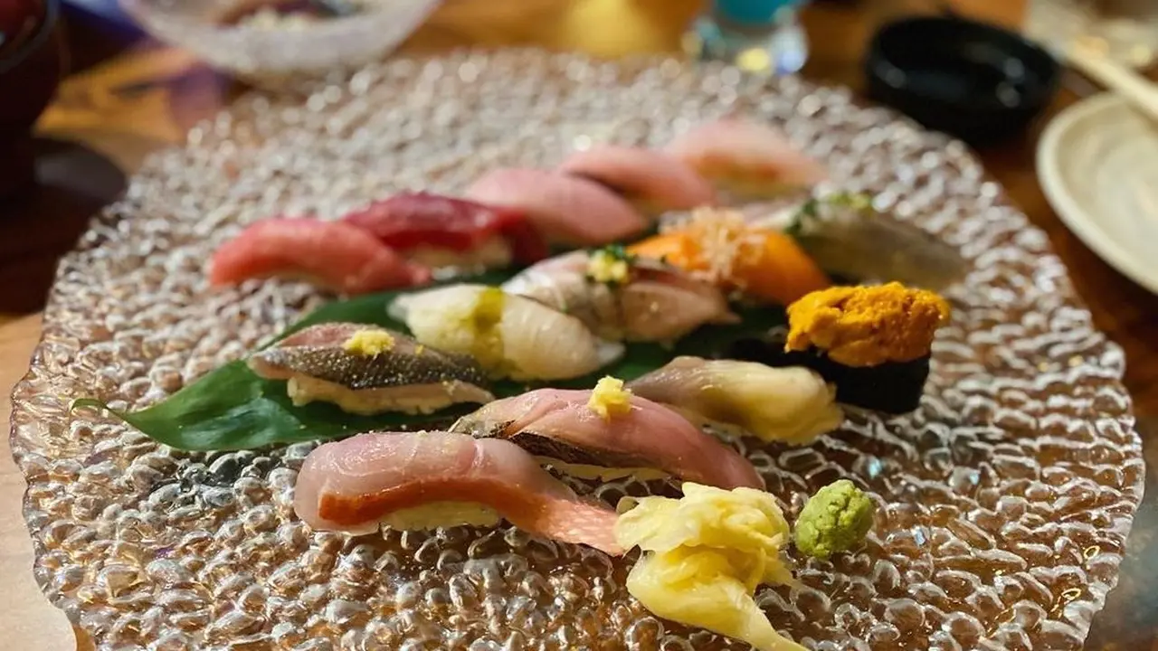 Assorted nigiri and uni at Bluefin Japanese restaurant in Newport Beach