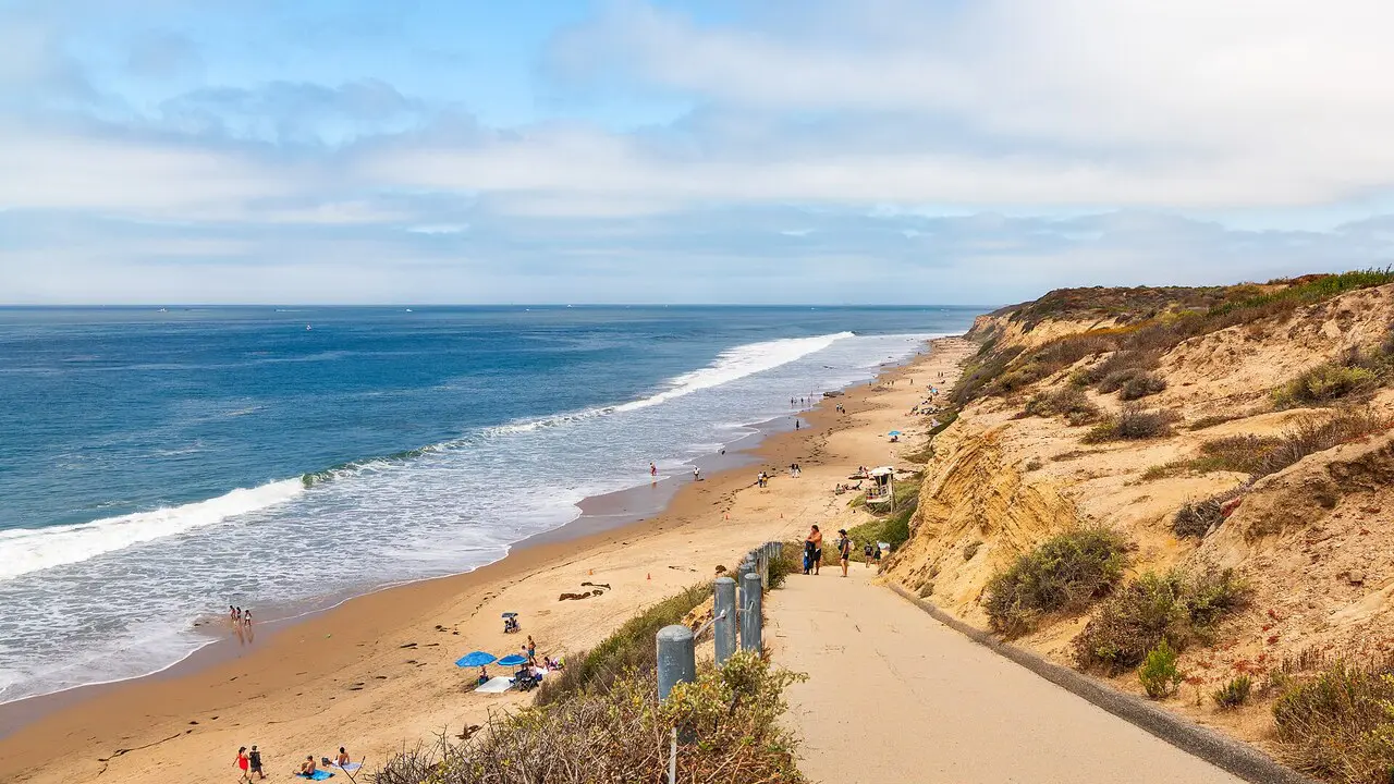 Crystal Cove State Beach shoreline and bluffs in Newport Coast