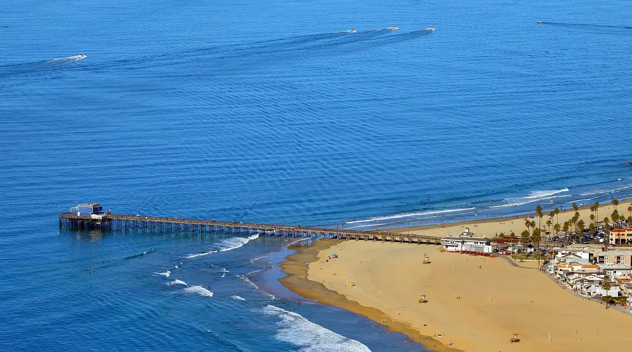 Newport Beach Pier and McFadden Square shoreline for the Sunday farmers market
