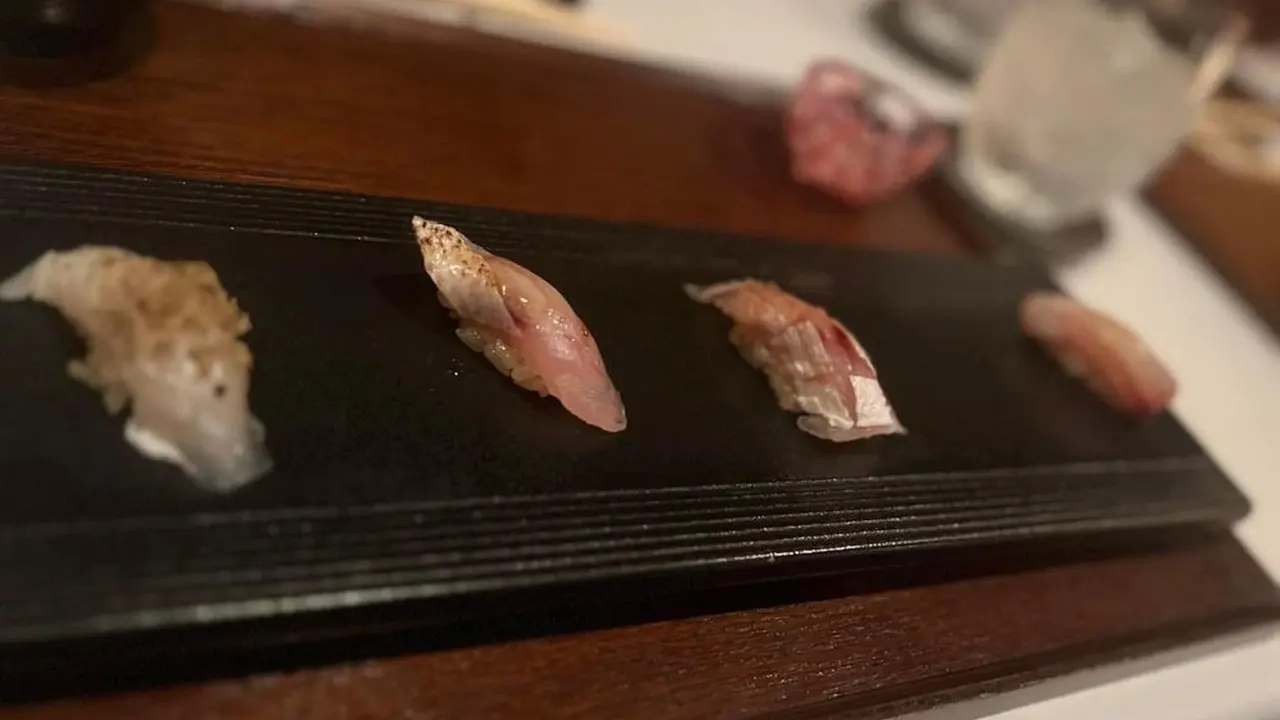 Nigiri plate at R|O Rebel Omakase sushi counter in Laguna Beach