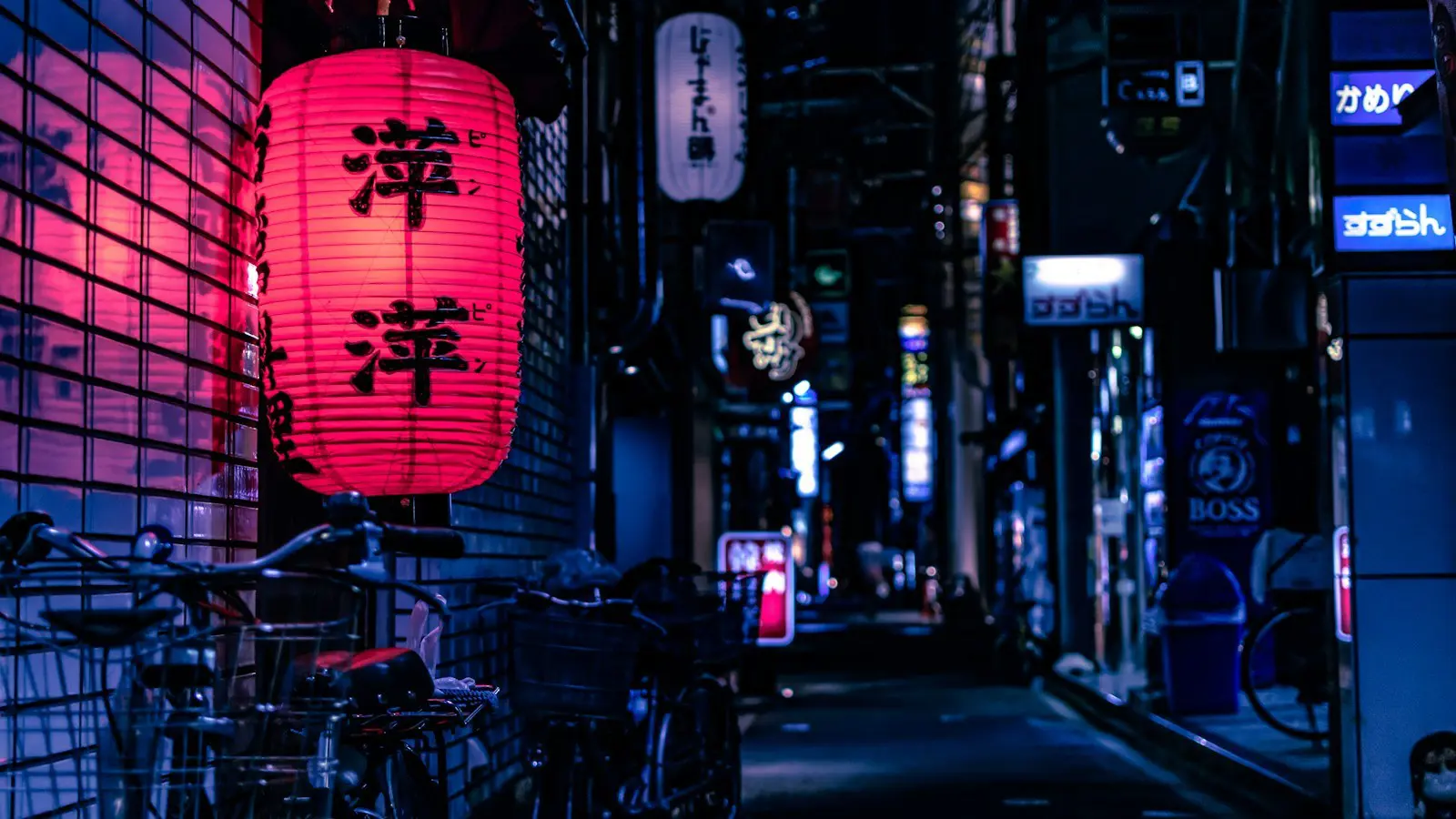 Japanese lanterns glowing at dusk for an evening cultural festival atmosphere