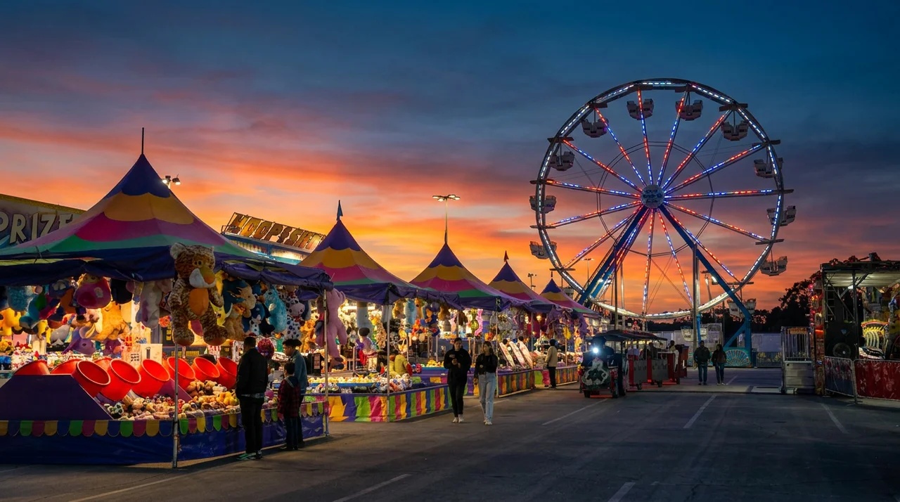 Orange County Fair at Sunset, Large Ferris Wheel on the Costa Mesa Fairgrounds